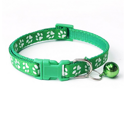Pet Coleira De Cachorro E Gato Ajustável Coleira Ajustável Com Estampa De Pegadas Com Sino Para Gatos E Cães Verde